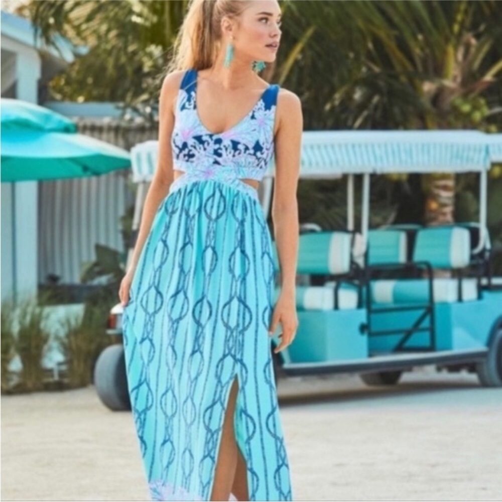 Lilly Pulitzer Marcia Maxi Dress Light Aqua A Frayed Knot Engineered